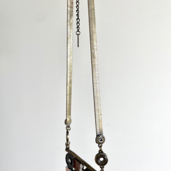 Modernist Style Brass Necklace with Enamel and Rhinestones - Picture 9 of 16